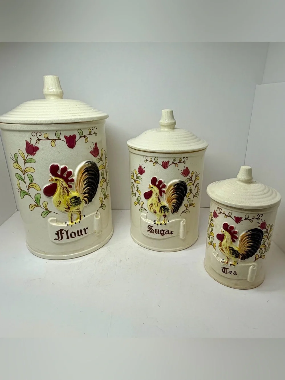 Vintage Royal Sealy Japan Rooster Canister Set (3 Pieces)